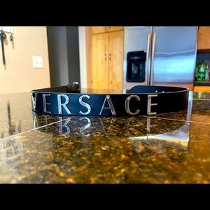 Black calf leather Versace belt